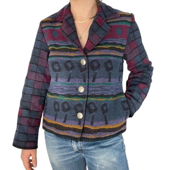 Vintage Womens Wooded River Western Bohemian Wool Blend Rodeo Blazer Jacket Sz M - Picture 3 of 7